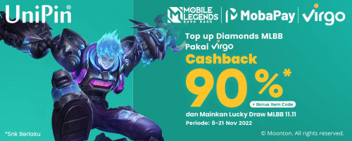 PROMO NOVEMBER – Top Up Diamonds MLBB Cashback 90% Hingga Rp8.000 di UniPin Pakai Virgo!